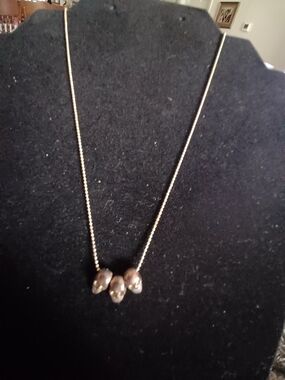 Gold-Tone Necklace with Three Brown Pearl Accents